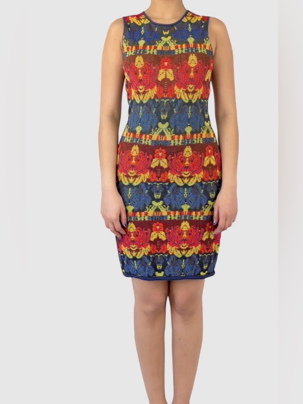 M MISSONI Vibrant Tapestry Knit Sleeveless Sheath Dress. Size 12